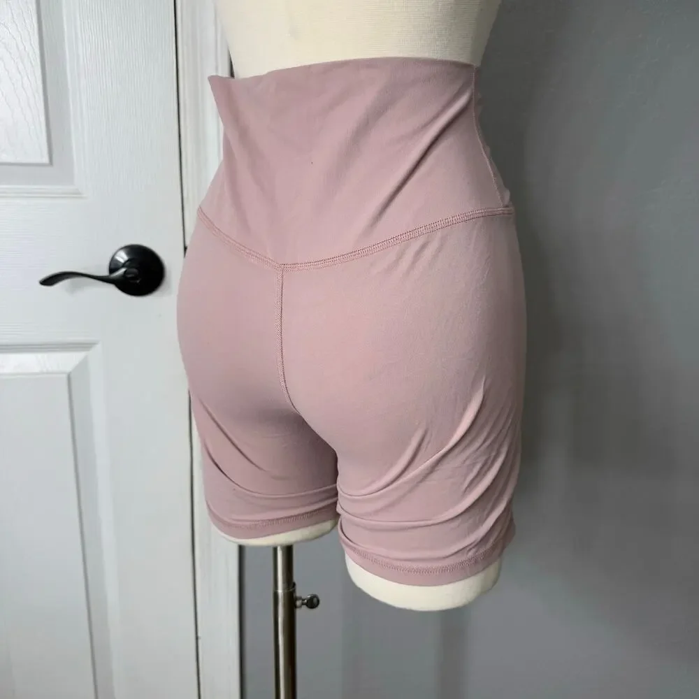 Womens High Waisted Yoga Athletic Workout Shorts, Pink, M - Picture 2 of 4